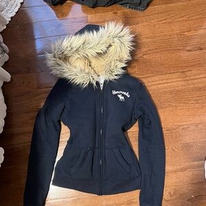 Y2K Abercrombie & Fitch Navy Jacket with Fur Lining